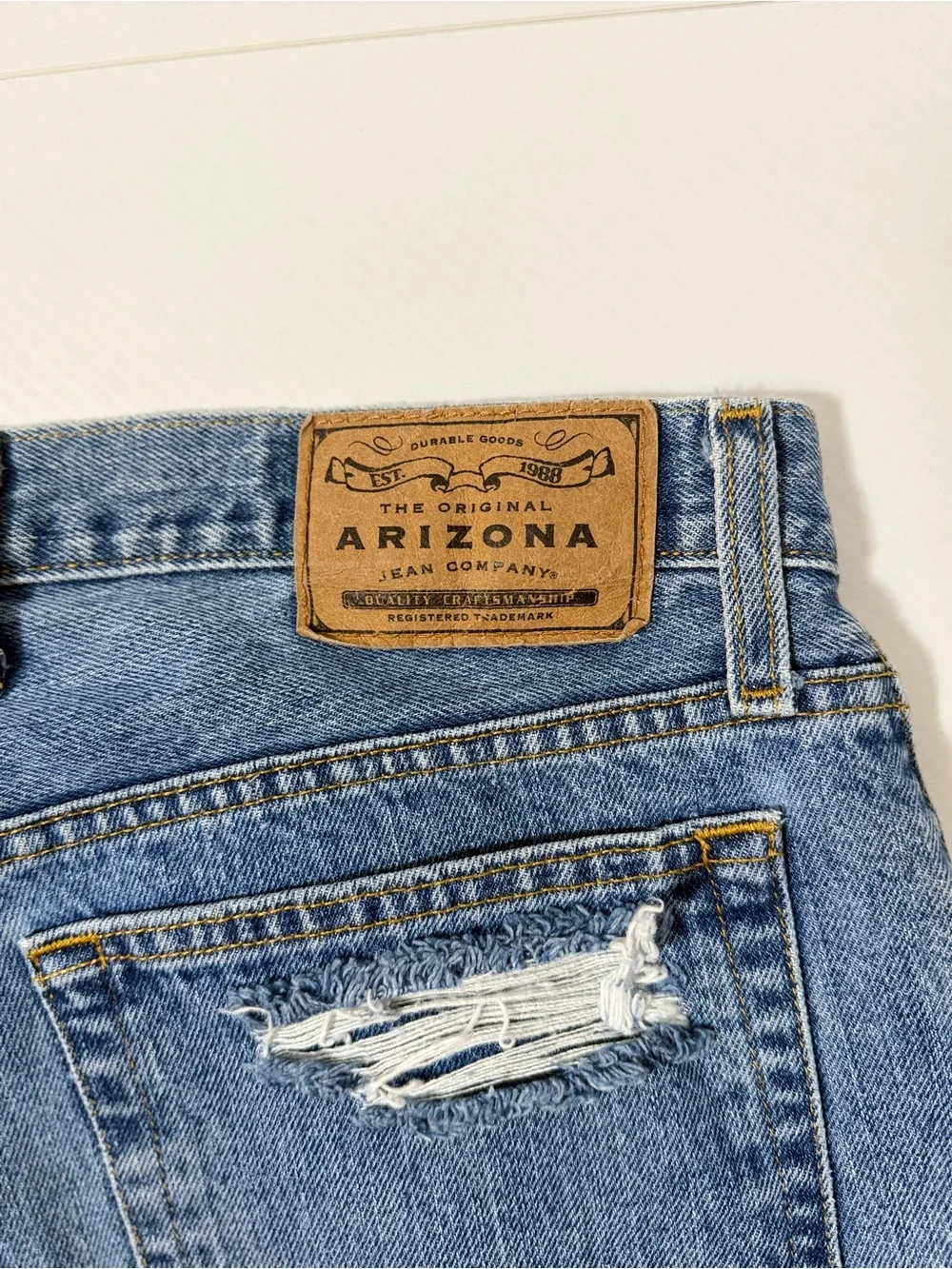 Arizona Jean Company Frayed Distressed Cut Off Blue Denim Shorts